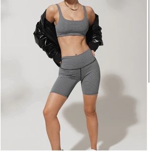 Alo Yoga Houndstooth Biker Short & Bra Set